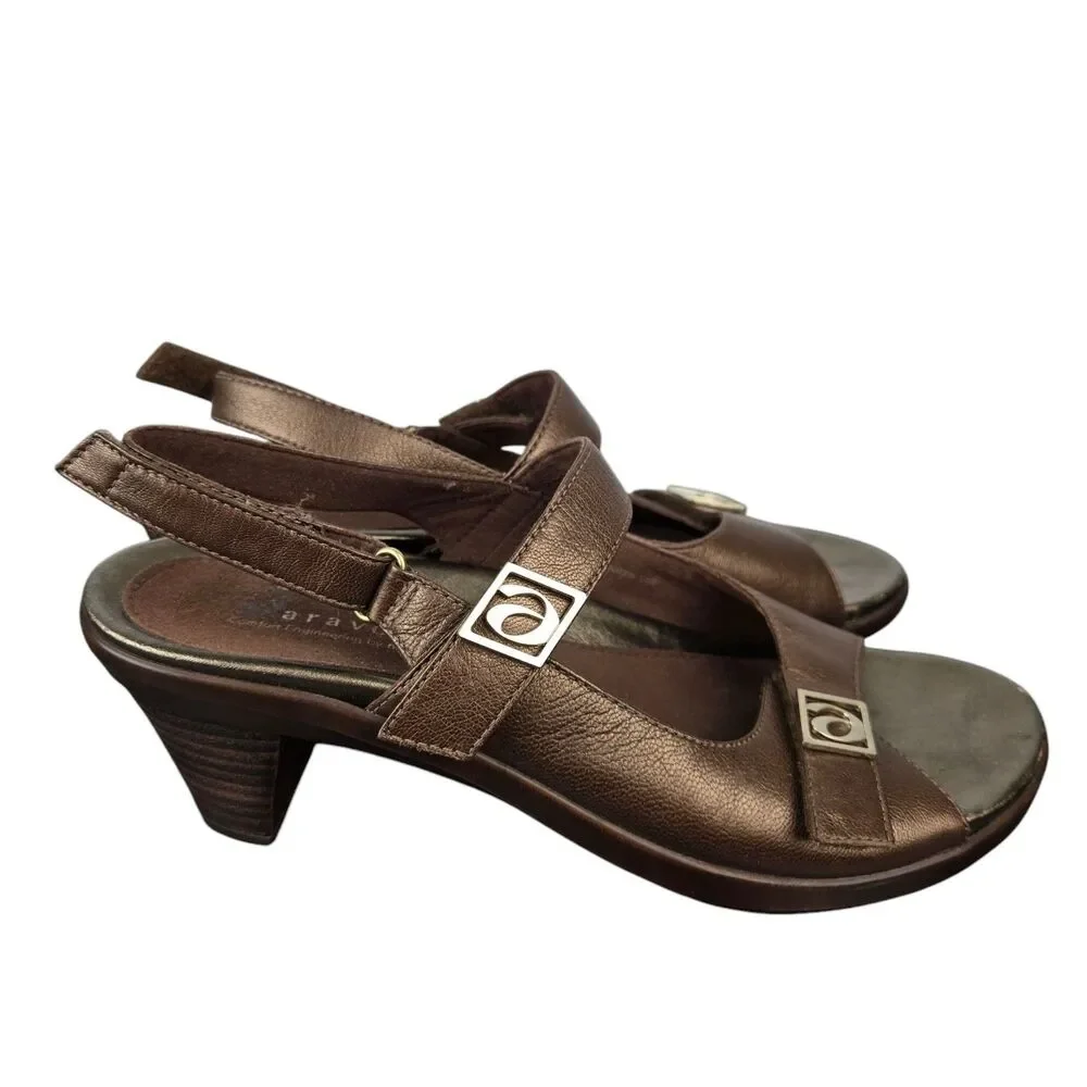 Aravon by New Balance Ava Sandals Women's Sz 10 AA Bronze Block Heel Ankle Strap